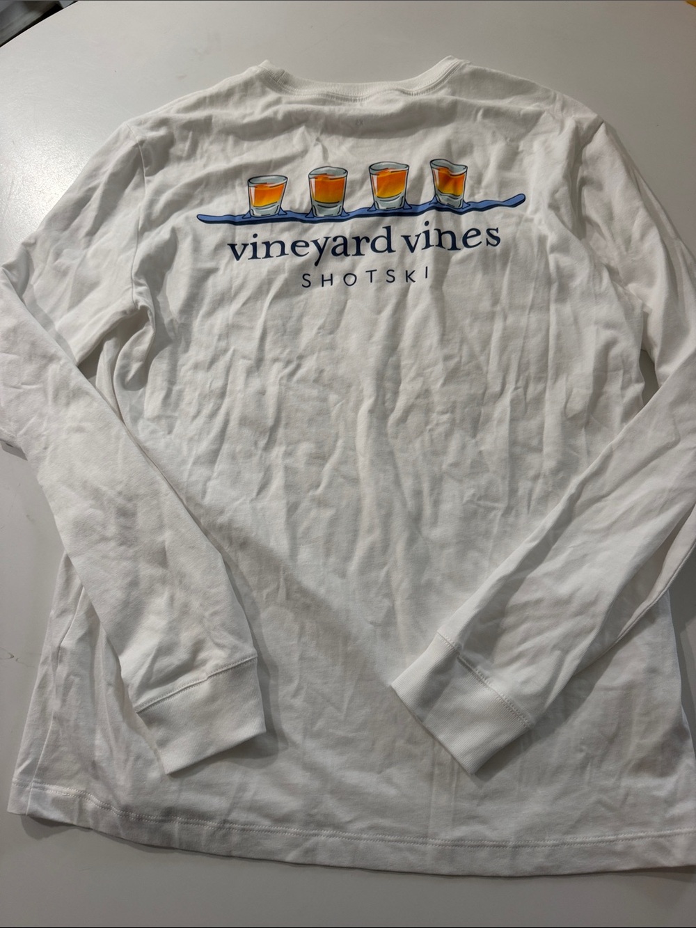 Vineyard Vines White Long Sleeve Back Shotski Graphic Tee